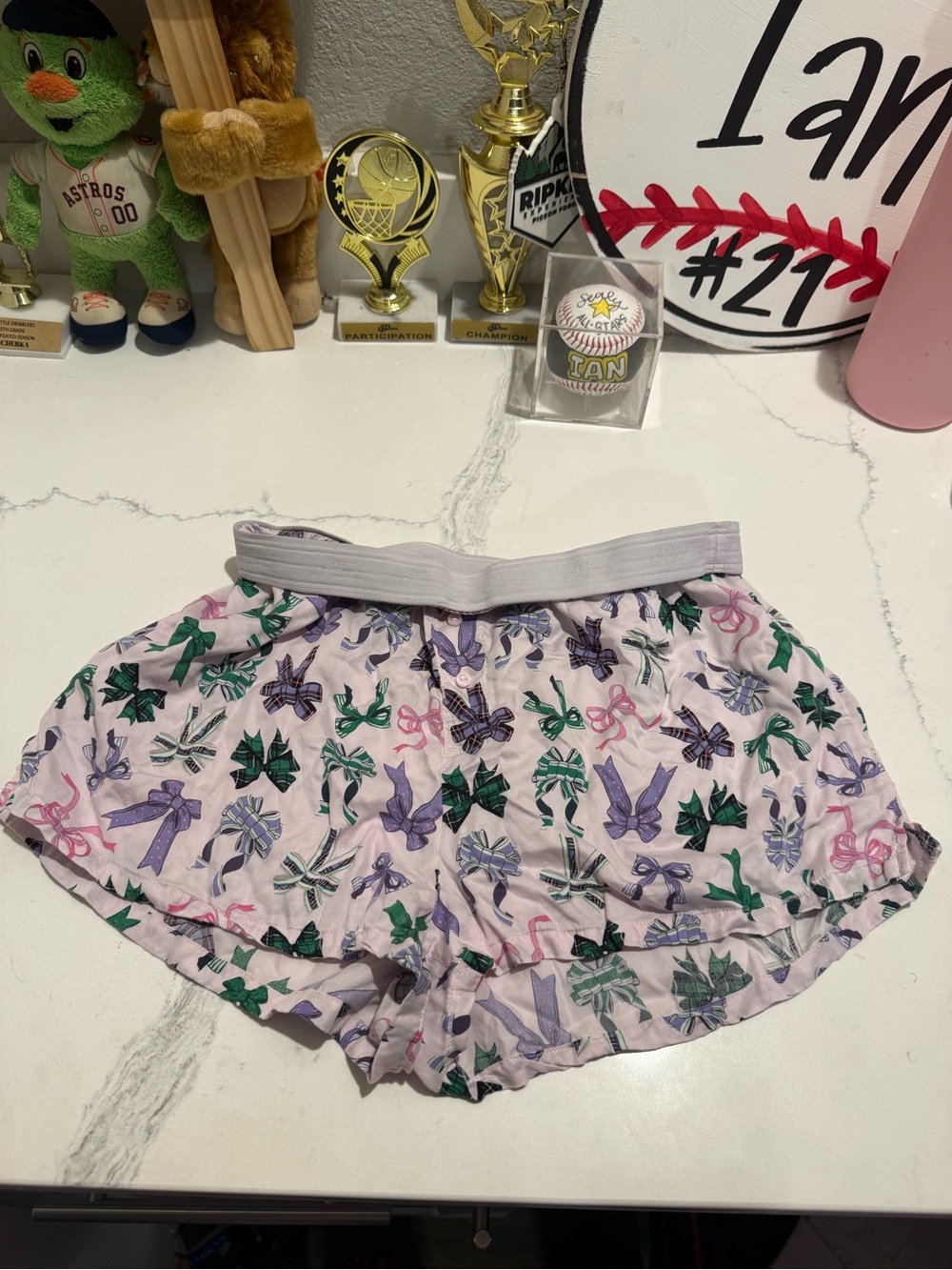 PINK Victoria's Secret Light Pink Bow-Print Lounge Shorts